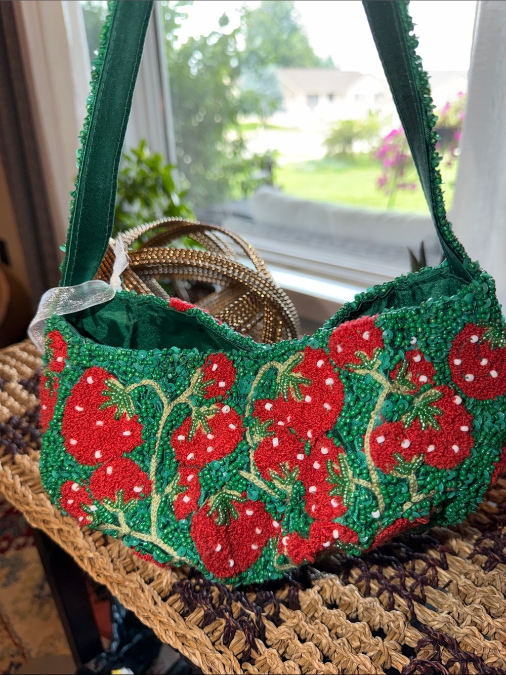 NWT Handcrafted in India Strawberry Beaded Shoulder Bag Fruitcore Purse